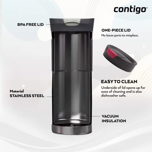 Contigo Byron Snapseal Travel Mug, Stainless Steel, 590ml, Black I34141