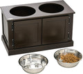 PawHut Elevated Dog Bowls for Large Dogs, Raised Dog Bowls Pet Feeder Station with Storage Cabinet, 2 Stainless Steel Bowls, for Indoor Use, Coffee