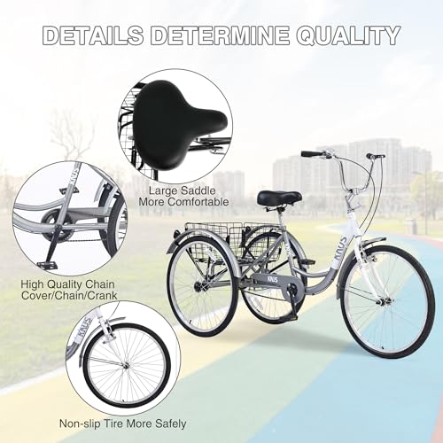 24'' Adult Tricycle 7 Speed 3 Wheel Bike with Shopping Basket for Seniors C35937