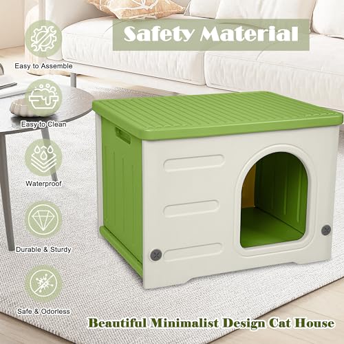 Plastic Cat House for Outdoor Indoor Use, Stackable, Insulated, Waterproof - Green C65779