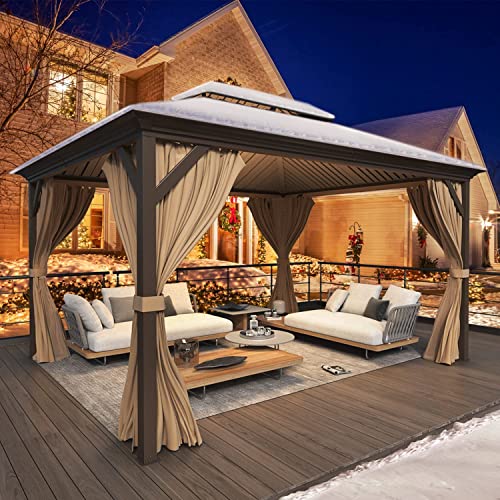 YOLENY 10' x 12' Hardtop Gazebo with Galvanized Steel Double Roof, Netting and Curtains Y84317
