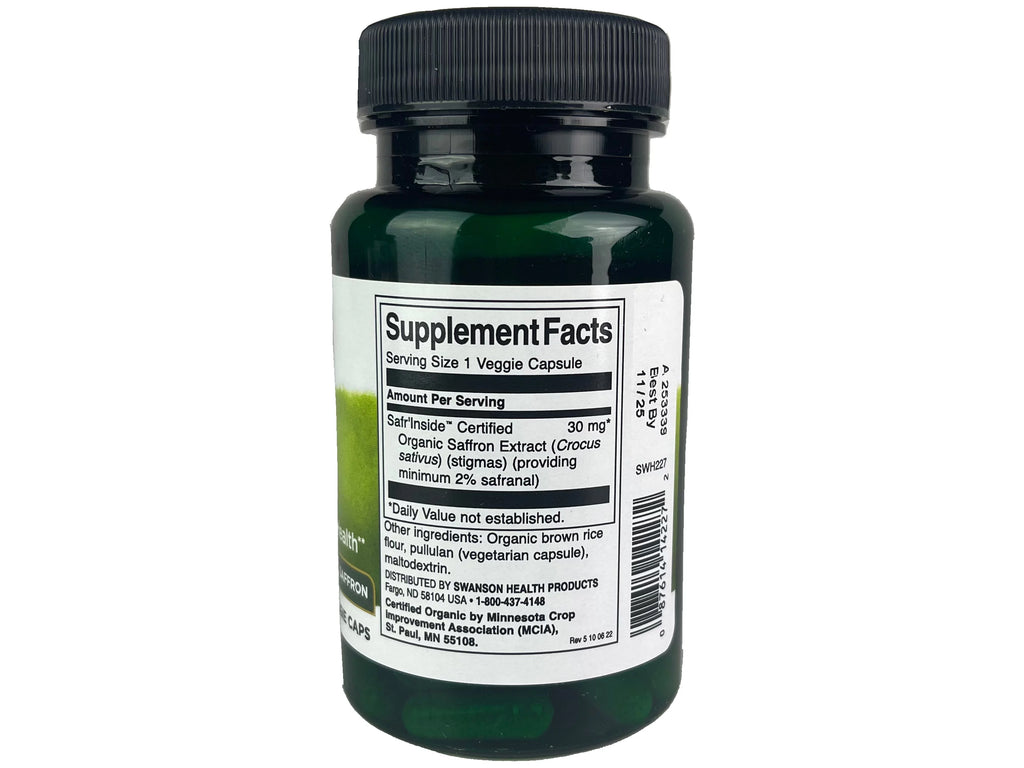 Swanson Saffron Extract 30mg Veggie Capsules - Mood Support & Eye Health Supplement Z582146