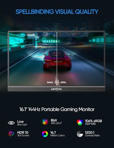 ARZOPA 16.1'' 144Hz Portable Gaming Monitor, 1080P FHD, HDR L526