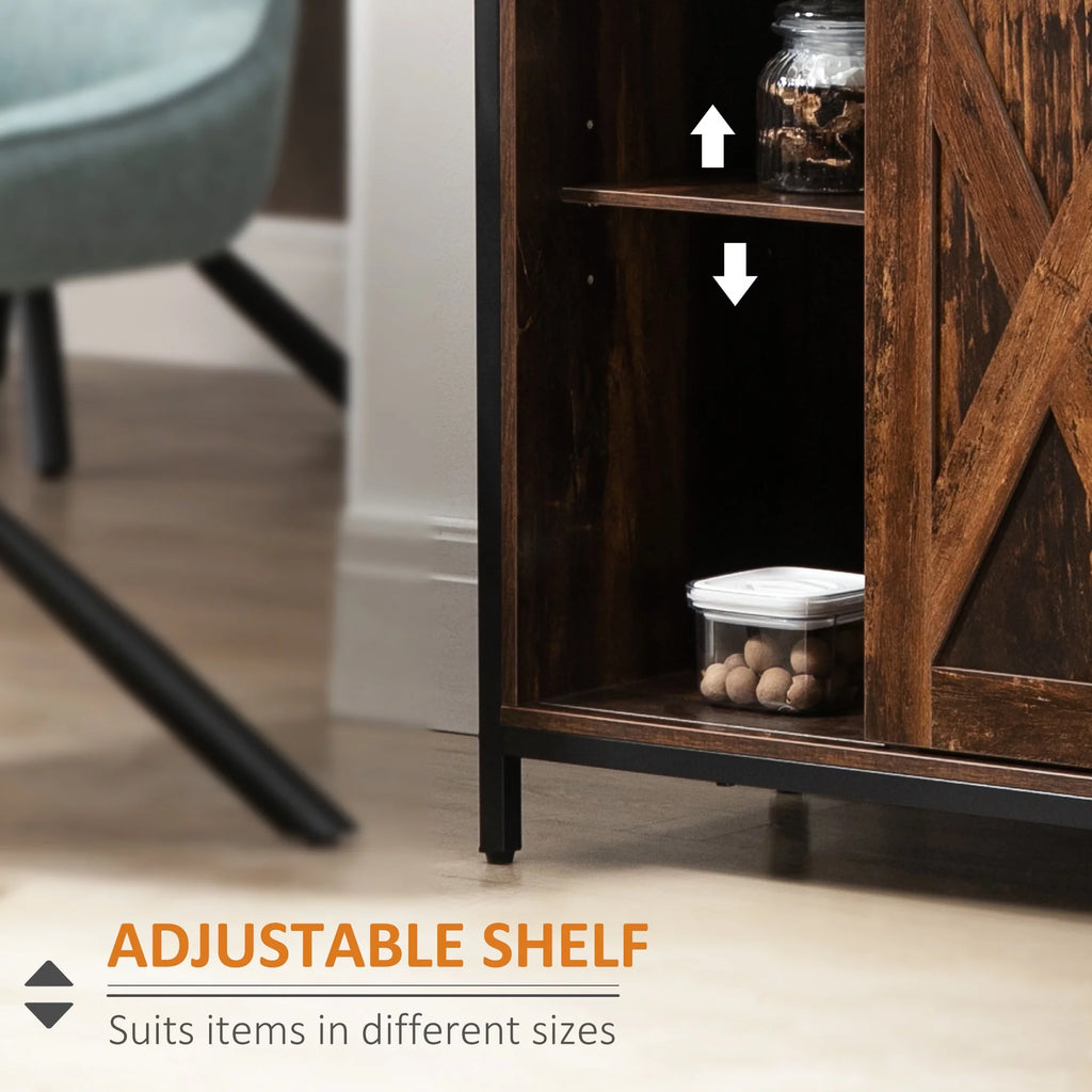 HOMCOM Industrial Sideboard Buffet Cabinet with Sliding Barn Doors, Rustic Brown A25906