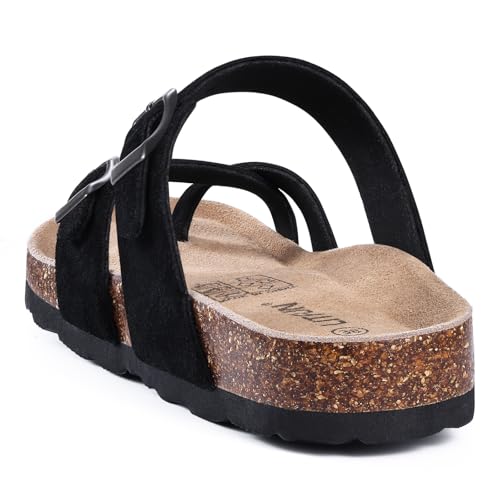 Litfun Women's Suede Cork Footbed Sandals with Adjustable Buckle R84792