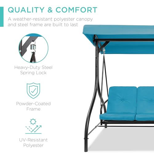 Best Choice Products 3-Seat Outdoor Canopy Swing Glider with Adjustable Shade, Midnight Green A10932