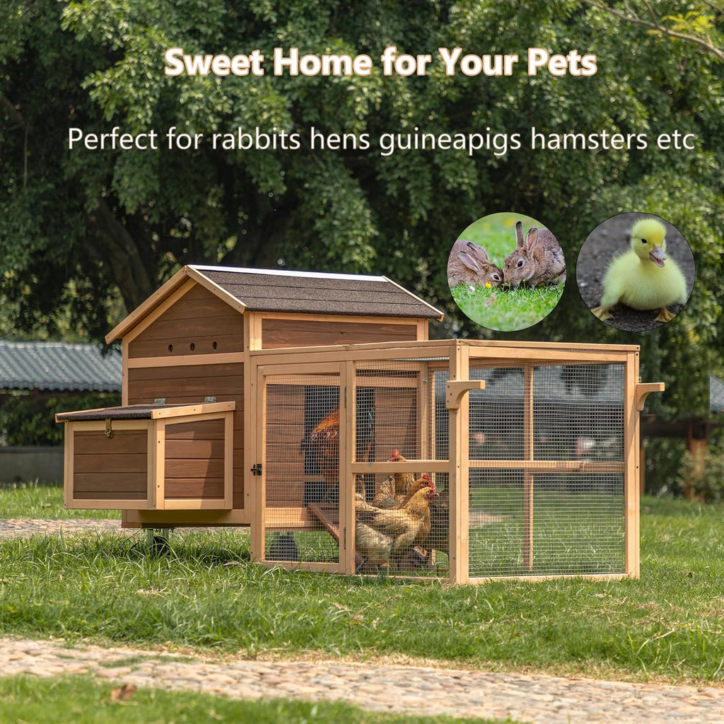 81"L Movable Chicken Coop with Wheels for 4-6 Chickens, Nesting Box and Run R1350