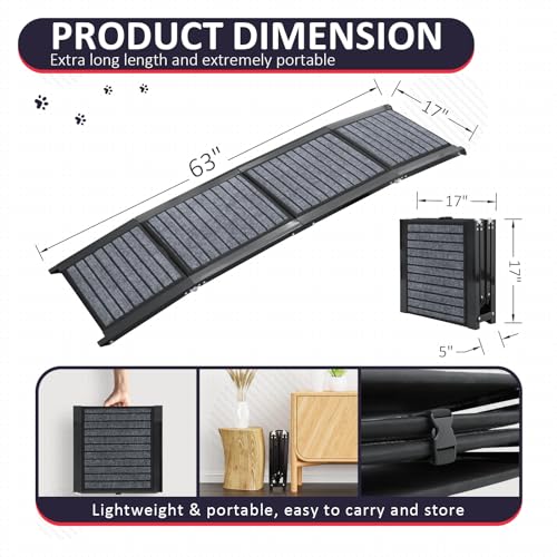 PENSUN Dog Ramp for Car, 67" Foldable Pet Ramp with Non-Slip Surface for Medium & Large Dogs A525