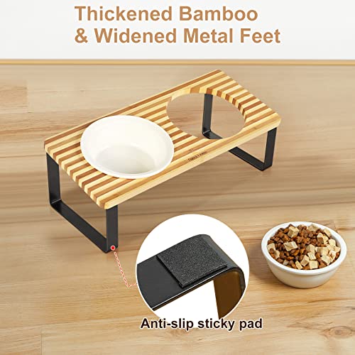 Sunhoo Ceramic Elevated Cat Bowls with Bamboo Stand, Raised Double Dish for Food and Water Z263