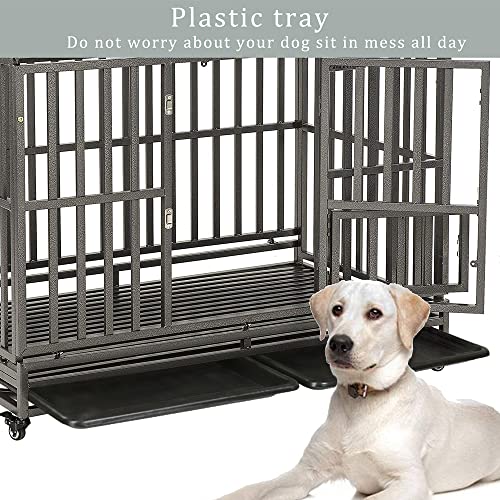 LUCKUP Heavy Duty Dog Cage Metal Kennel with Wheels for Medium and Large Dogs, 48 inch, Black N108498
