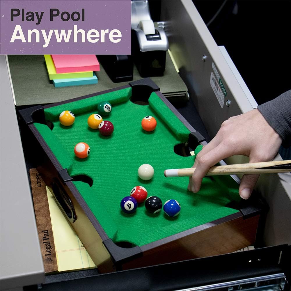 Mini Table Top Pool Set with 2 Cue Sticks and 16 Balls Y388615