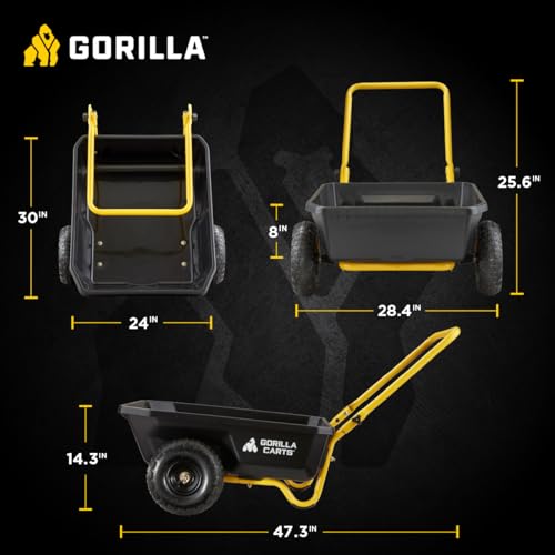 Gorilla Carts GCR-4 Poly Dump Cart, 2-Wheel Garden Wagon, 4 cu ft, 300 lb Capacity R599423