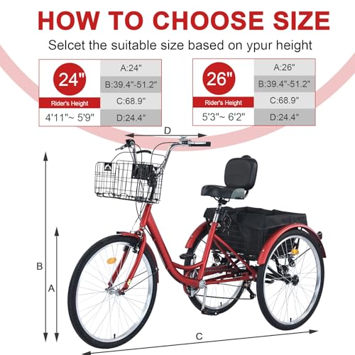 Upgraded Adult Tricycle, 7 Speed, 26 Inch with Front & Rear Baskets X482206
