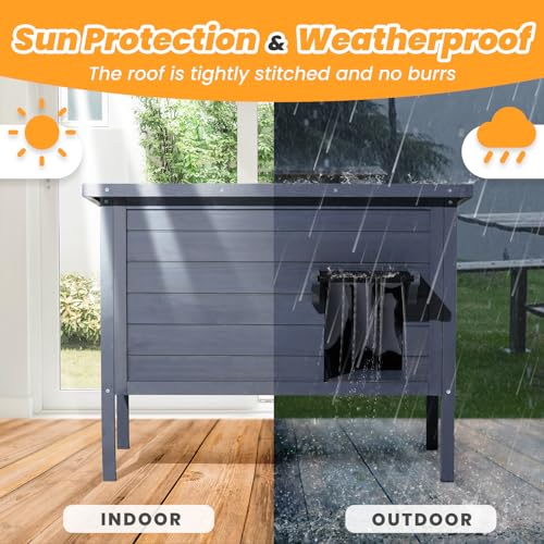 Outdoor Cat House Weatherproof Insulated Wooden Cat Condo for Winter O38529