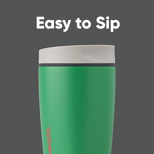 Owala SmoothSip Slider Insulated Stainless Steel Coffee Tumbler 12 oz, Grey/Green (Sour Apple) L132