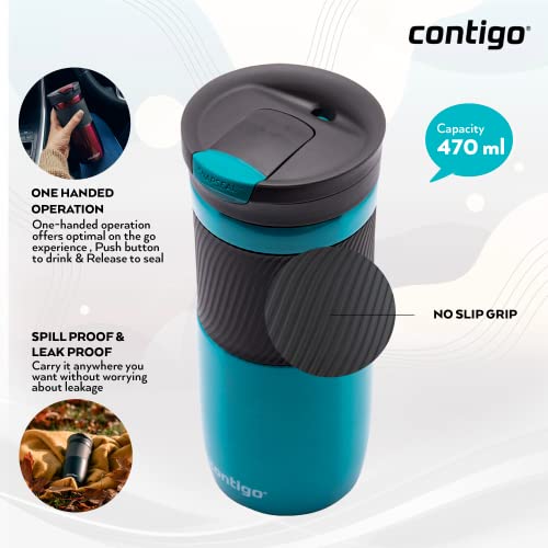 Contigo Byron Snapseal Travel Mug, Stainless Steel, 590ml, Black I34141