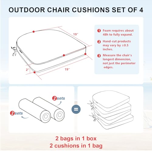 Favoyard Outdoor Chair Cushions 19"x19"x2" Set of 4 Waterproof U573530