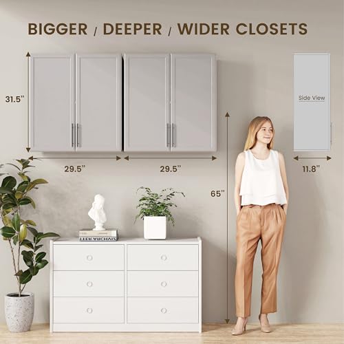 Wall Storage Cabinet with Two Shaker Doors and Shelf, Grey, 24"W, 2 Pcs N34755