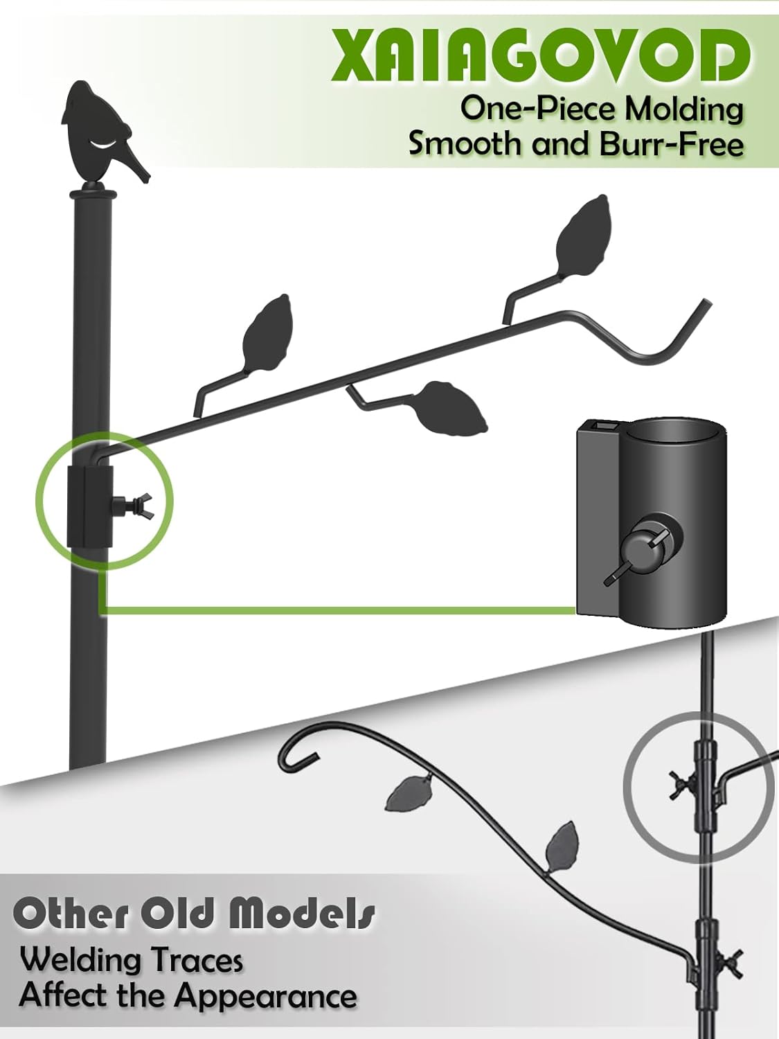 Deck Bird Feeder Pole with 2 Adjustable Branches for Porch Railing Balcony A537553