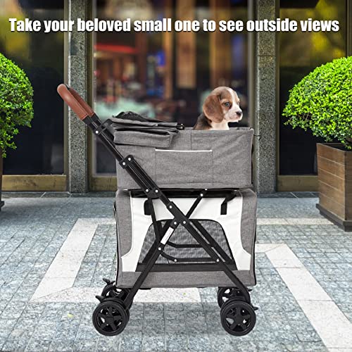 Double Dog Stroller for Small Pets with Detachable Carrier, Grey B168507