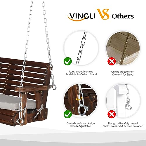 VINGLI Heavy Duty 880 LBS Patio Wooden Porch Swing with Extra Cushion, 5 FT Y211