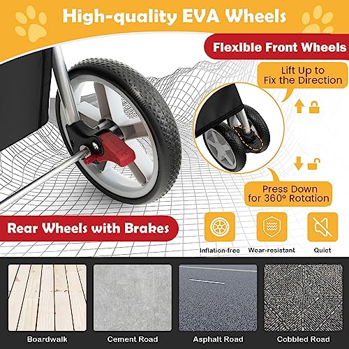 Giantex Folding Dog Stroller for Small Medium Dogs Cats with 4 Lockable Wheels, Navy Q23024