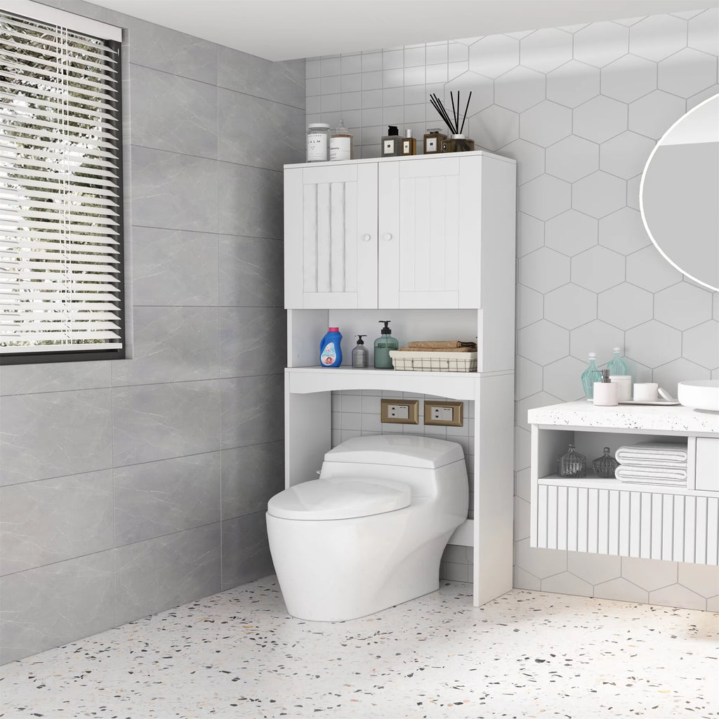 Home Bathroom Shelf Over The Toilet, Bathroom Cabinet Organizer Over Toilet, Space Saver Cabinet Storage,White