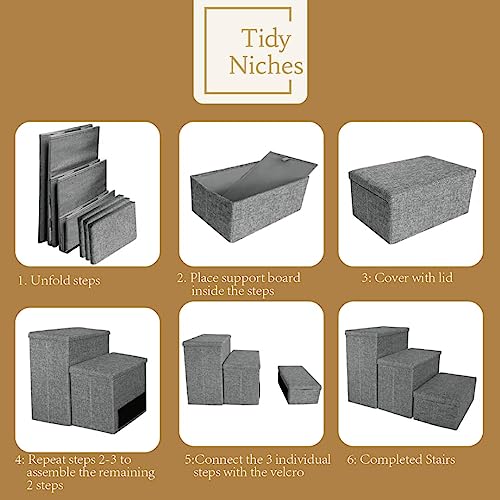Collapsible Dog Stairs by Tidy Niches for Small Dogs, Grey D92538