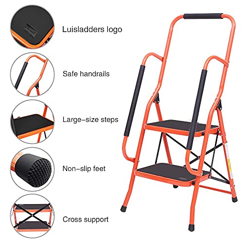 LUISLADDERS 2 Step Ladder with Handrails, Anti-Slip Pedal, 500lbs, Black S431855