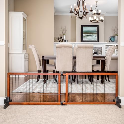 Carlson 70-Inch Wide Adjustable Freestanding Pet Gate, Wood, Brown Y7776