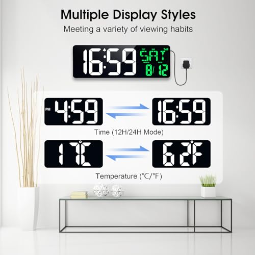 17 Inch Digital Wall Clock with Bluetooth Sync, Auto-Dimming and Remote S55740