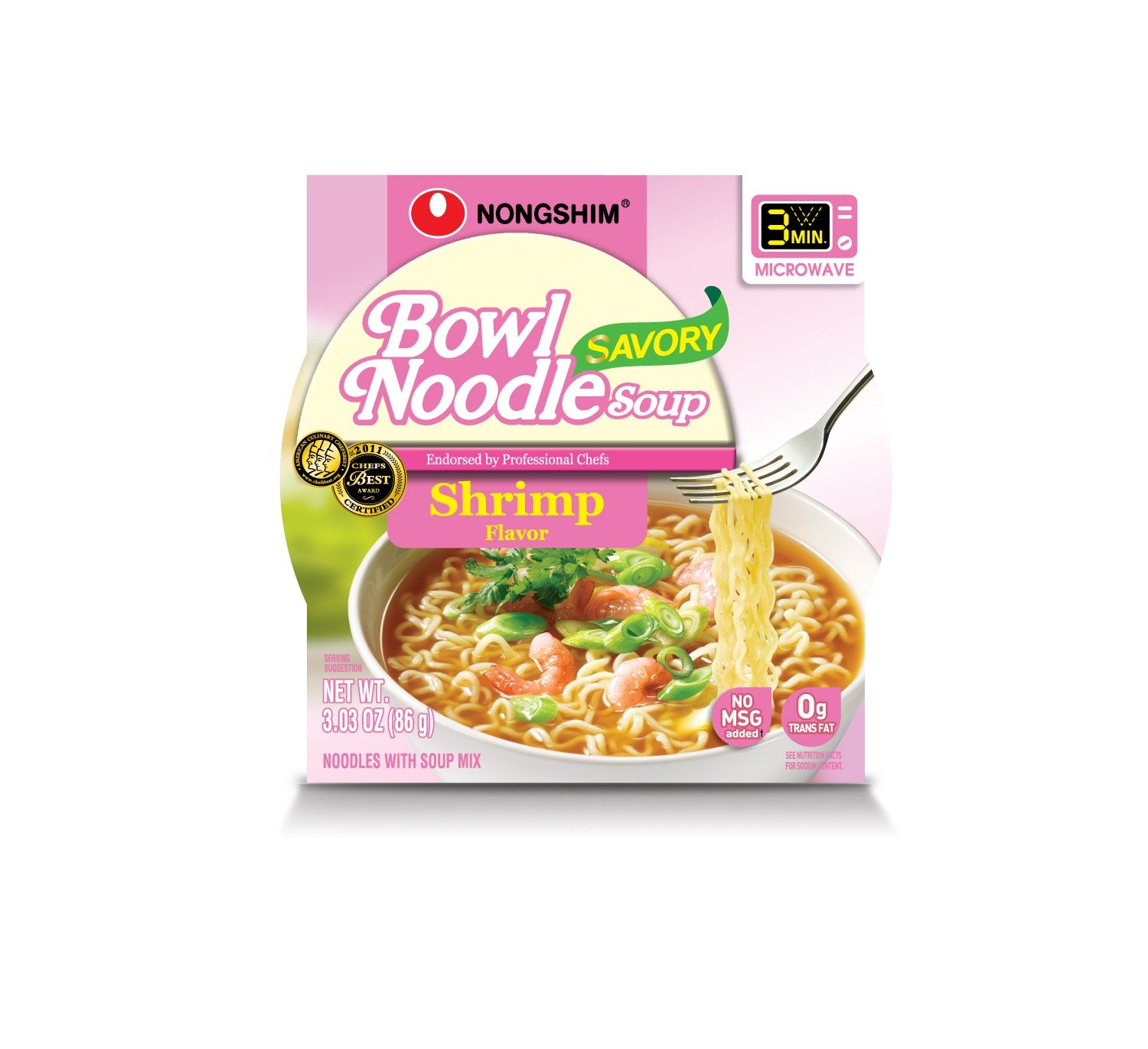 Nongshim Savory Noodle Bowl, Shrimp, 3.03-Ounce (Pack of 12)