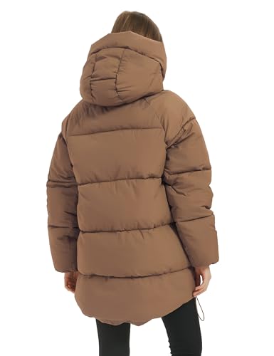 PEHMEA Women Mid-Length Puffer Hooded Jacket Winter Padded Coat V3832