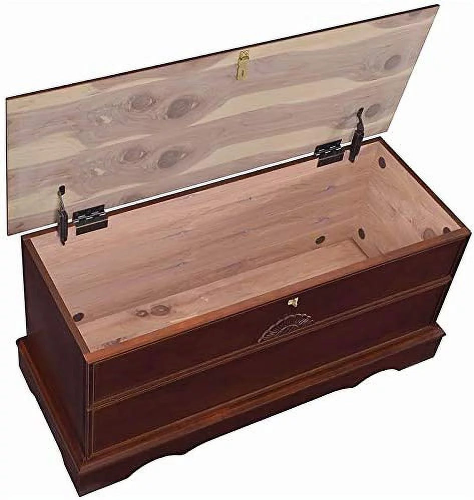 Cedar Lined Wood Storage Blanket Chest Trunk, Warm Brown F46759