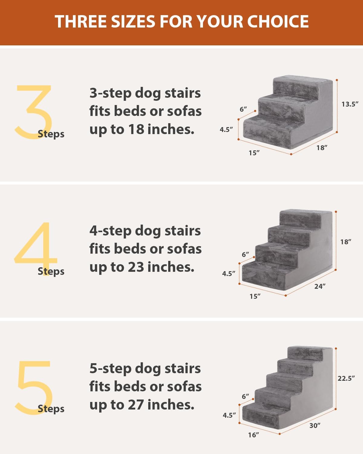 Dog Stairs for Small Dogs 5-Step Pet Stairs for High Beds and Couches, Grey X38709