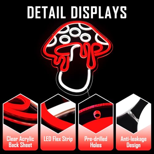 Mushroom Neon Sign Dimmable LED Night Light Wall Art for Bedroom Decor O27662