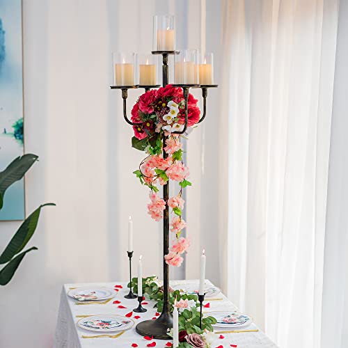 Sziqiqi Black 5-Arm Floor Candelabra 48 Inch Tall Candle Holder N478591