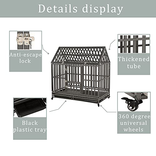 LUCKUP Heavy Duty Dog Cage Metal Kennel with Wheels for Medium and Large Dogs, 48 inch, Black N108498