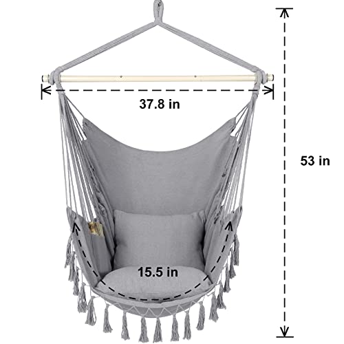 Y-STOP Hammock Chair Hanging Rope Swing with 2 Cushions, Beige I74503