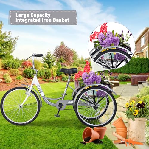 24'' Adult Tricycle 7 Speed 3 Wheel Bike with Shopping Basket for Seniors C35937