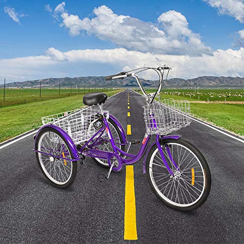 PEXMOR Adult Tricycle 7 Speed, 24/26 Inch 3 Wheel Bike with Baskets V3858