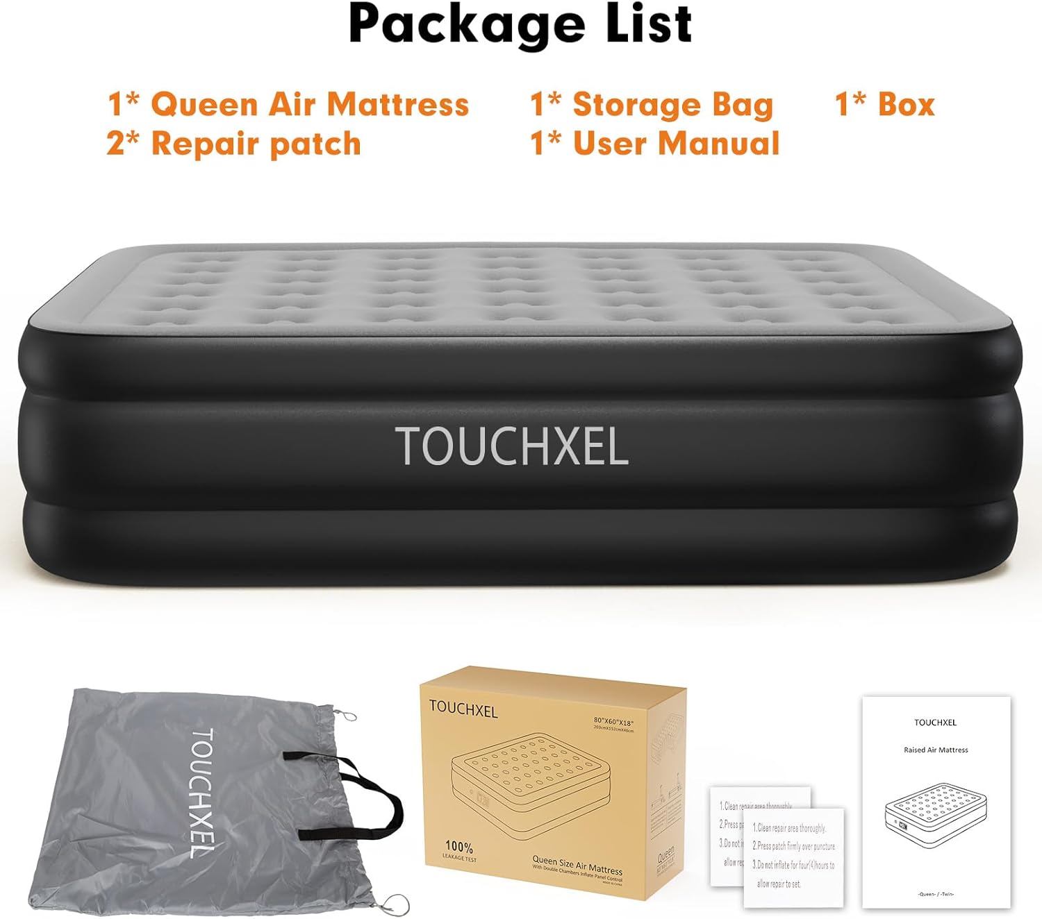 Queen Air Mattress with Built-in Double Pump, 18" Raised Inflatable Bed with Bag F9590