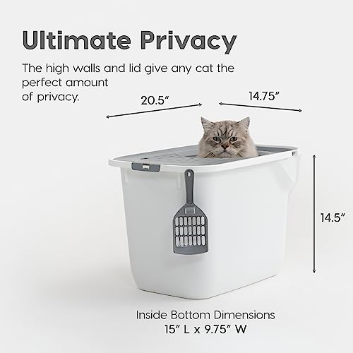 IRIS USA Top Entry Cat Litter Box with Scoop, Large, Black/Gray J149961