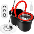 Mop Bucket with Wringer Set, 360 Rotation Mop Bucket Systerm for Floor Cleaning with 3 Microfiber Mop Head for Office and Home Use, Black (Mop Bucket 20QT)