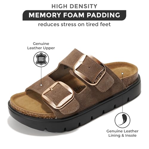 Project Cloud Genuine Leather Platform Wedge Sandals for Women with Memory Foam Insole A28730