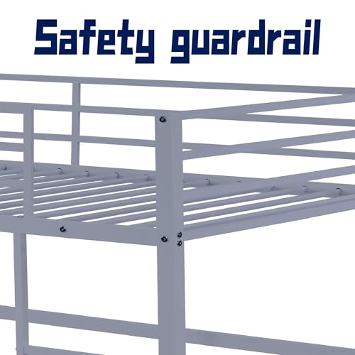 Metal Loft Bed Frame Twin Size with Safety Guard Rails & Built-in Ladder, Black C7852