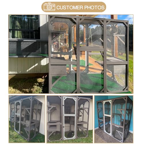 71" Catio Outdoor Cat Enclosure, Wooden Weatherproof Cat House with 7 Platforms Z84035
