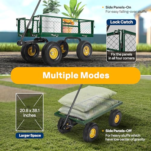 VIVOHOME Heavy Duty 880 Lbs Mesh Steel Folding Garden Cart Wagon with Removable Sides H820787