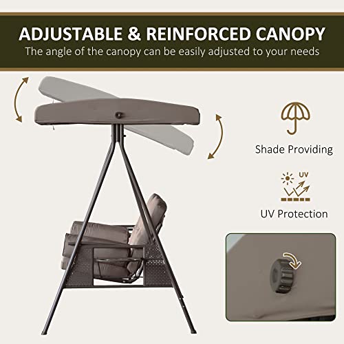 Outsunny 3-Seat Patio Swing Chair with Adjustable Canopy, Brown U4460