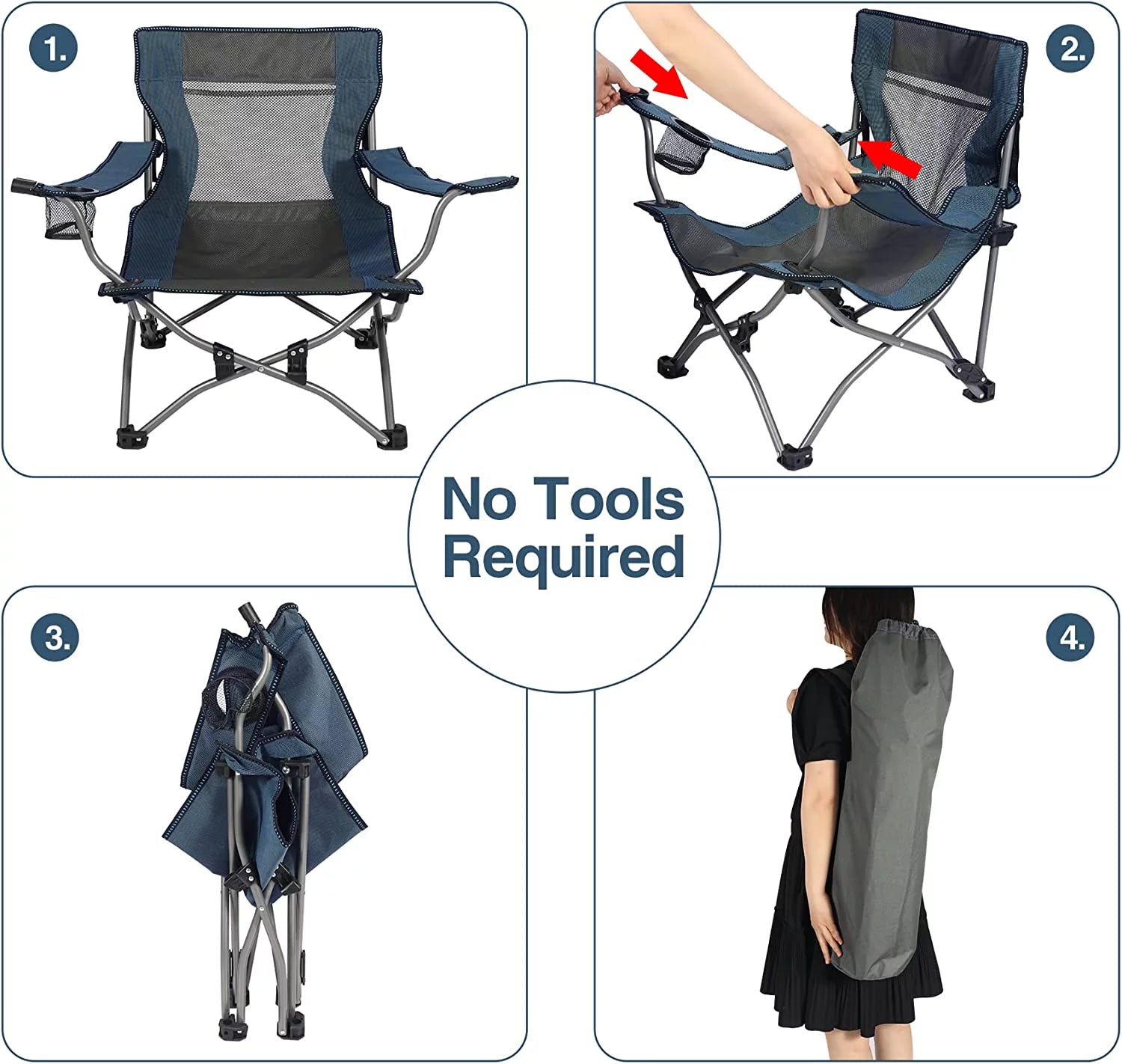 REDCAMP Low Beach Chair with Adjustable Backrest and Cup Holder, Portable Camping Chair, Navy Z4704